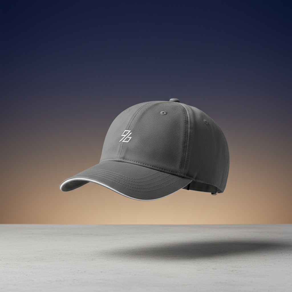 Gray cap with a logo on a gradient background