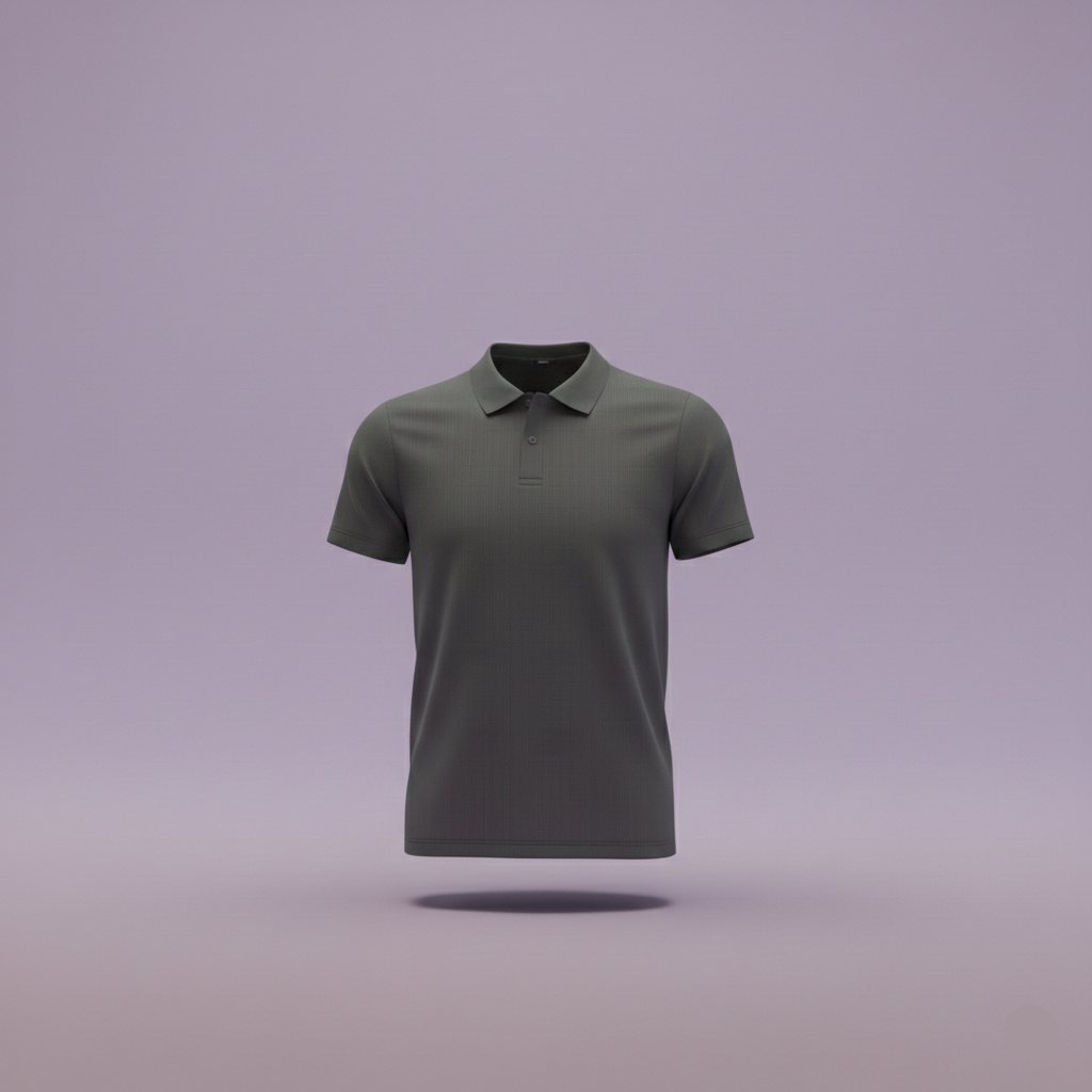 Green polo shirt on a gradient purple background