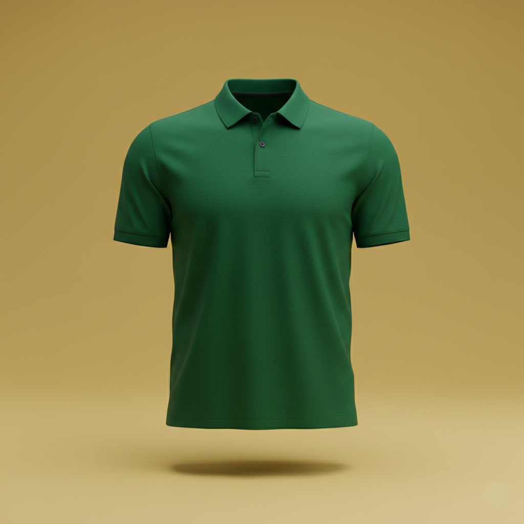 Green polo shirt on a beige background
