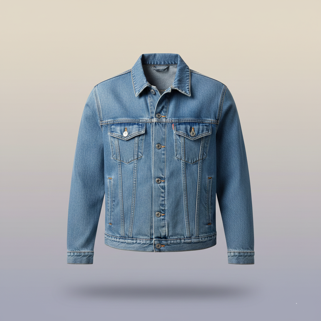 Blue denim jacket on a gradient background