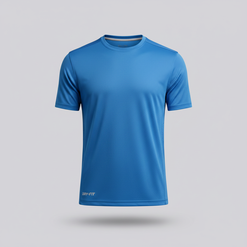 Blue athletic shirt on a gray background