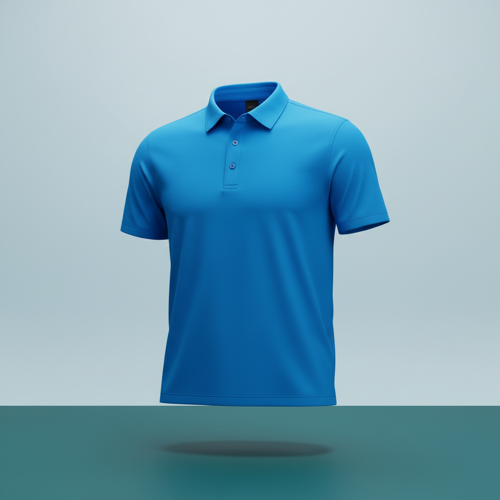 Blue polo shirt on a gradient background