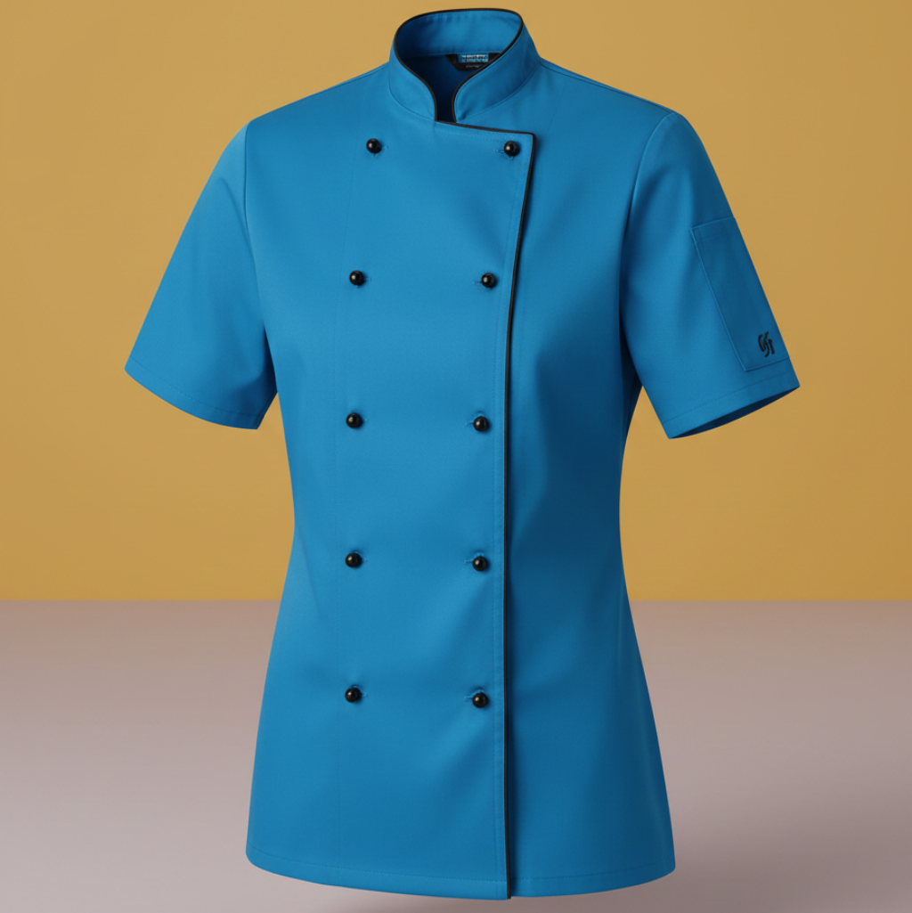 professional chef wearing custom chef dress in restaurant kitchen dubai