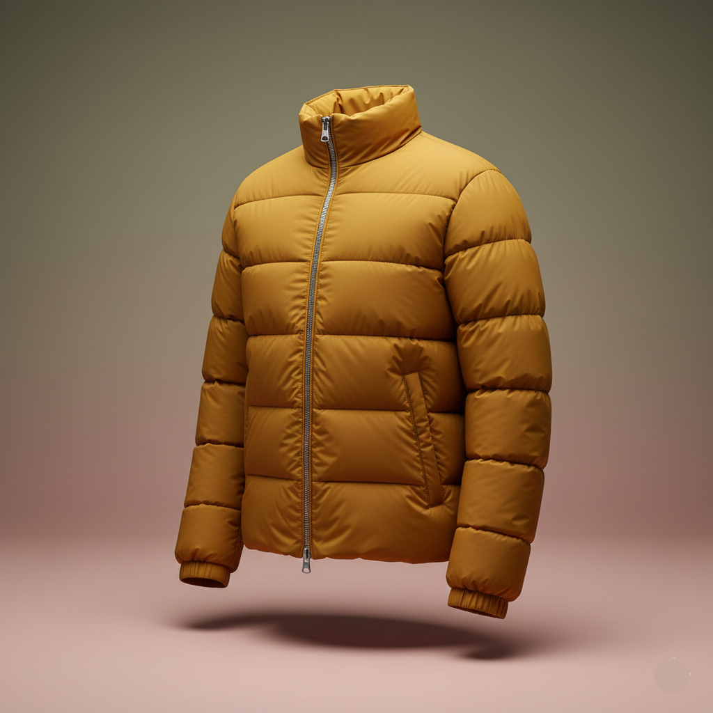 Yellow puffer jacket on a gradient background