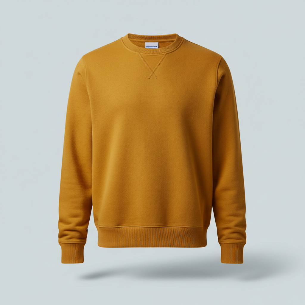 Mustard yellow sweatshirt on a light gray background