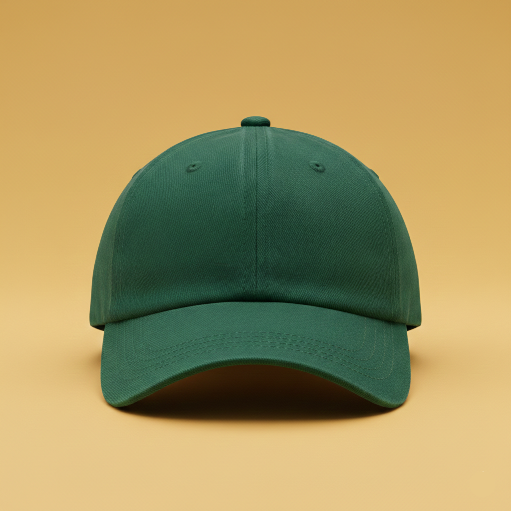 Green baseball cap on a beige background