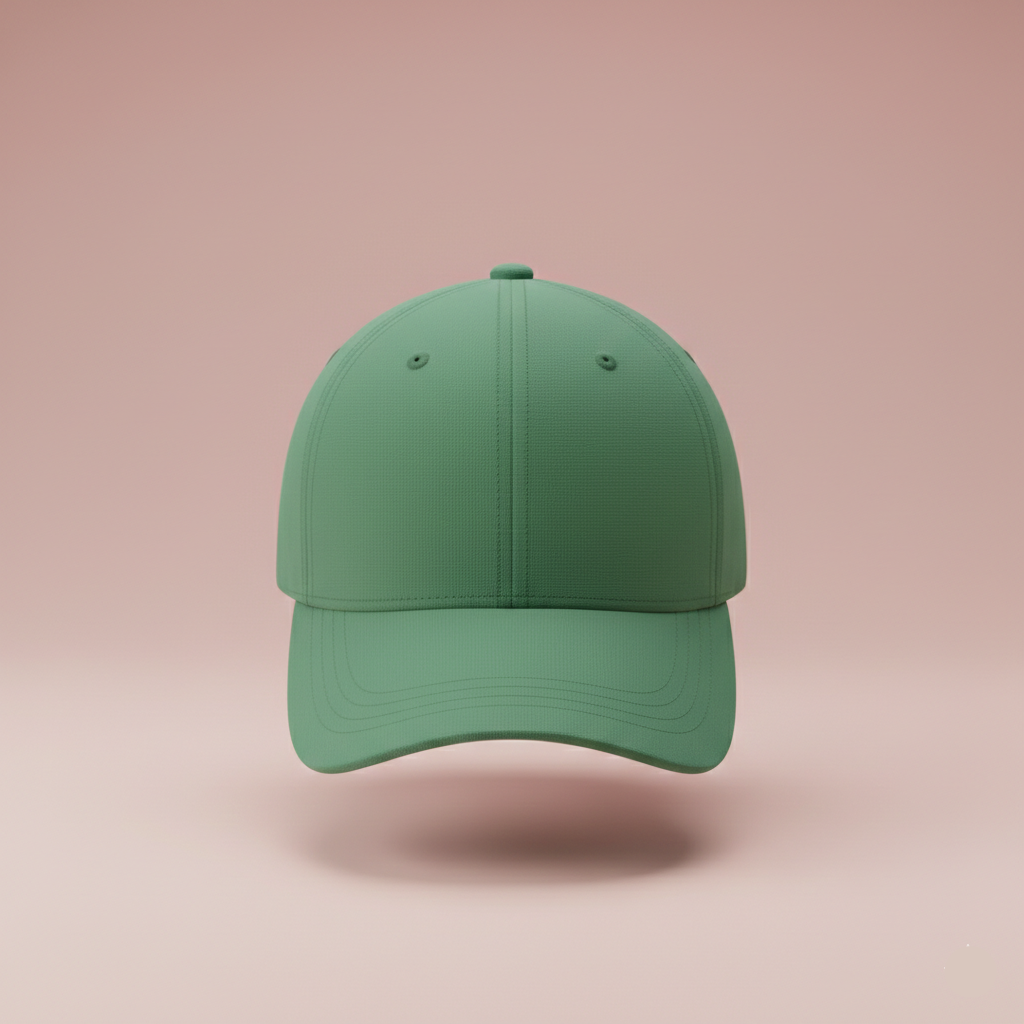 Green baseball cap on a beige background