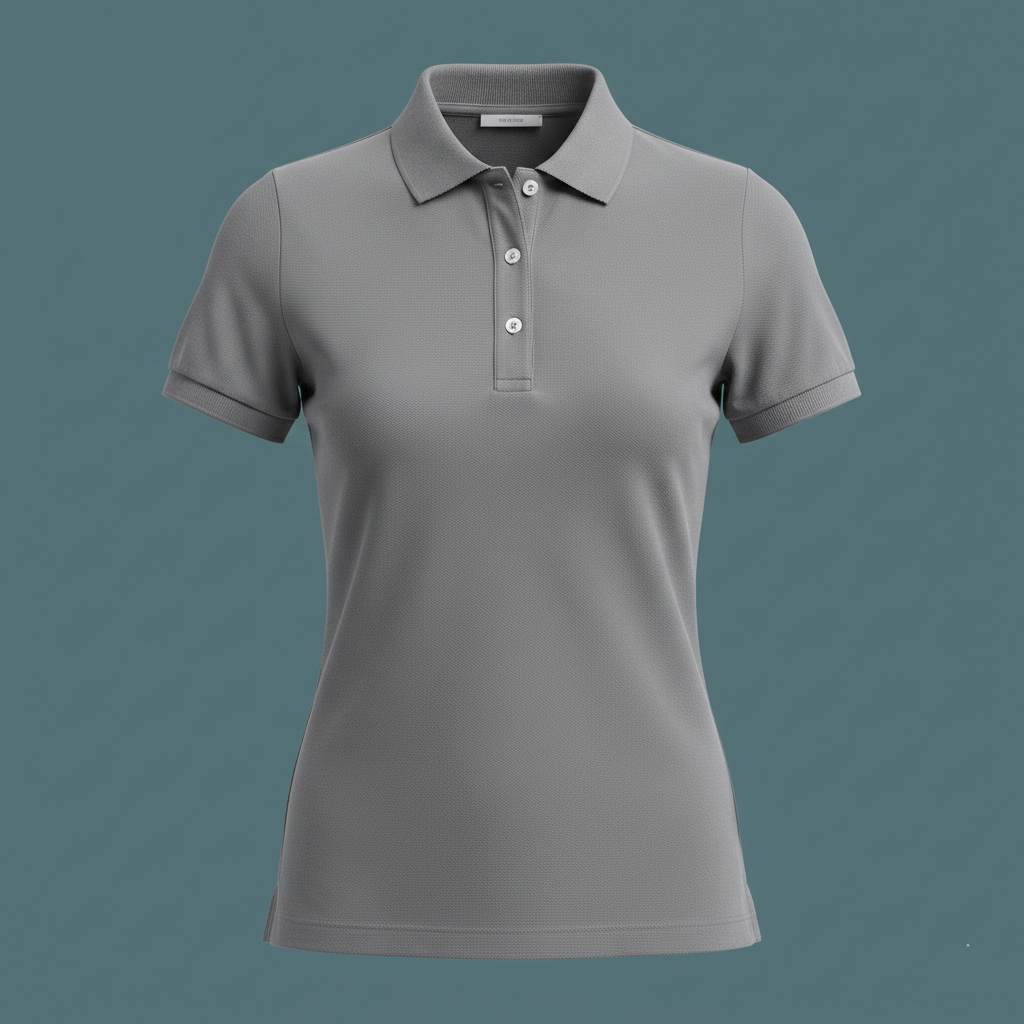 Gray polo shirt on a teal background