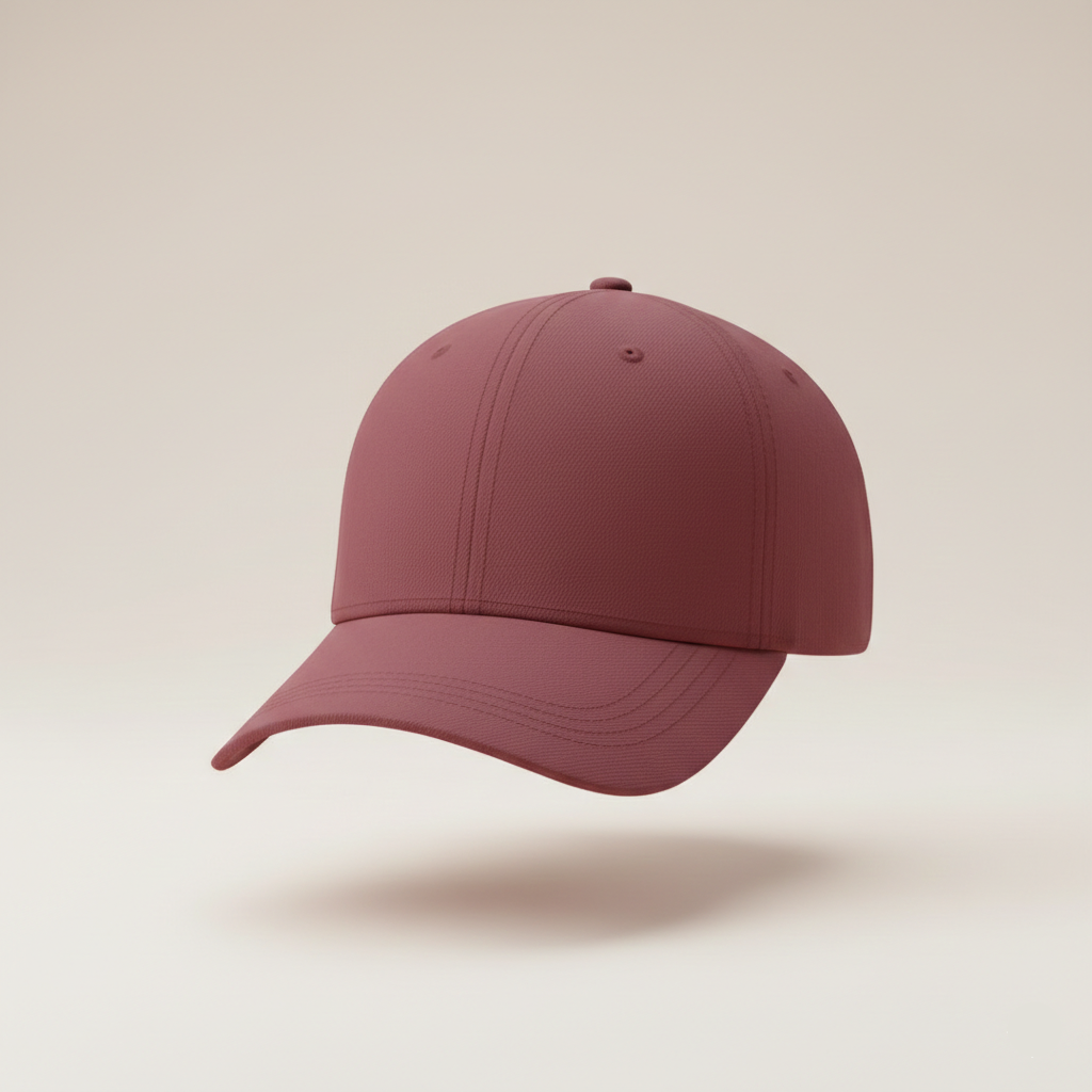 Maroon baseball cap on a beige background