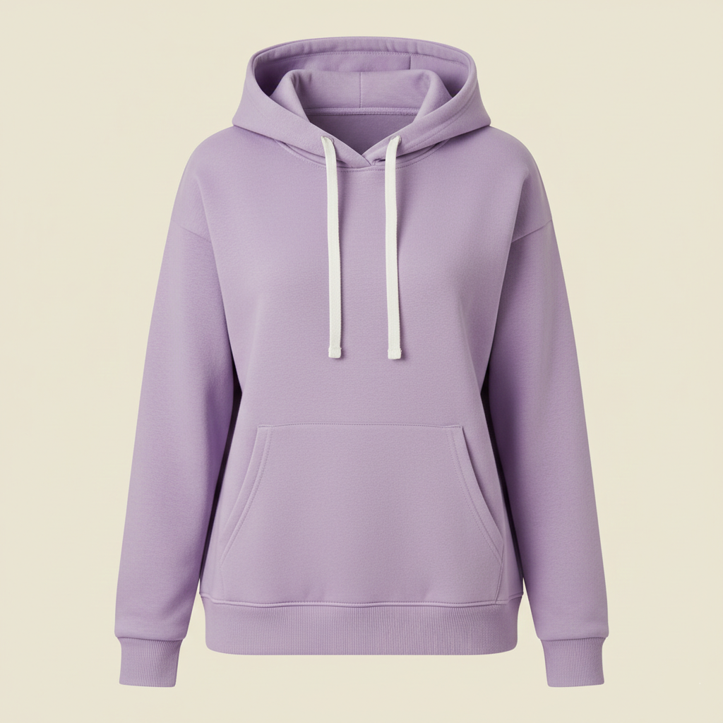 Purple hoodie on a beige background