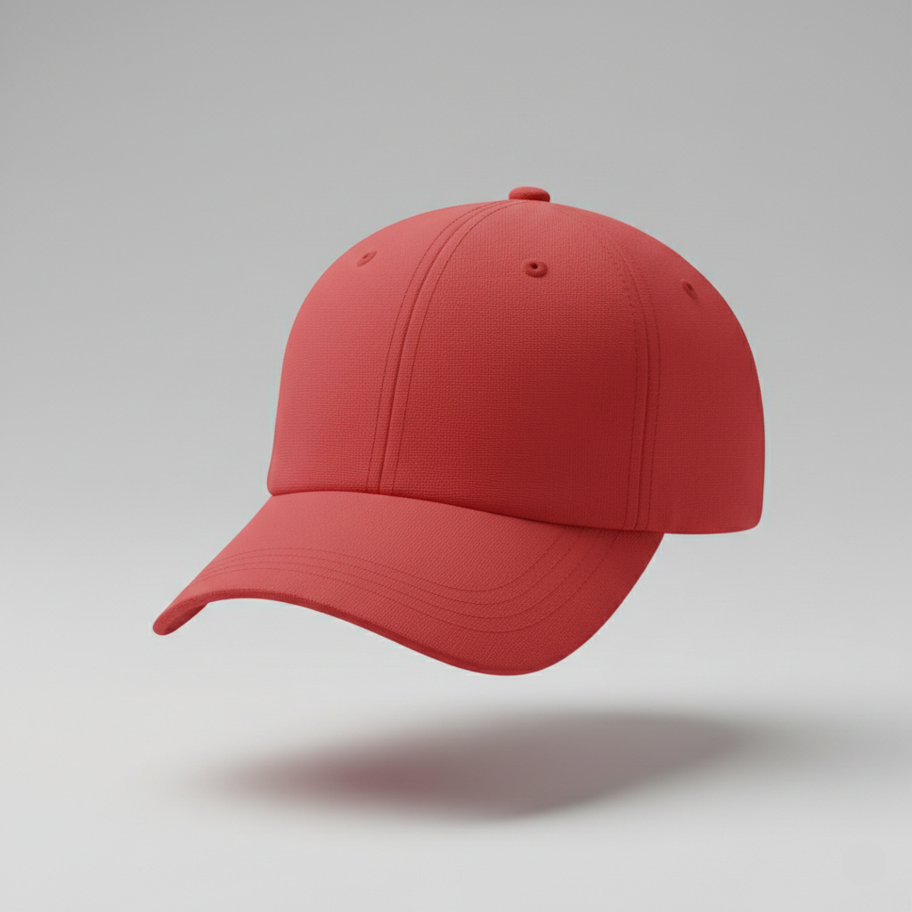 Red baseball cap on a light gray background