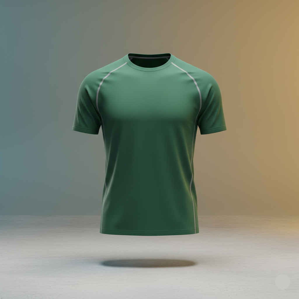 Green athletic shirt on a gradient background