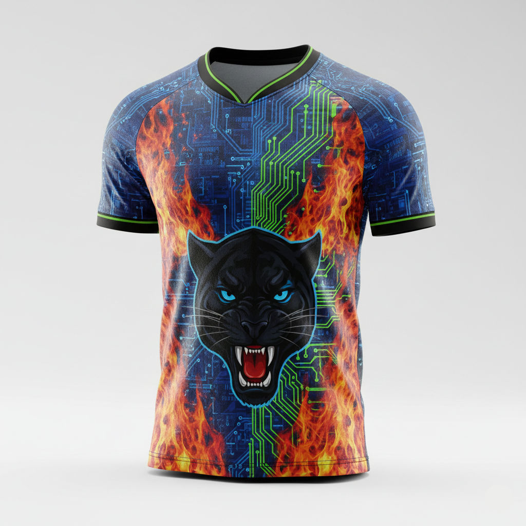 T-shirt with a panther design on a blue background